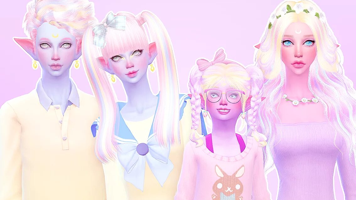 Симс 4 сестры. Kawaii SIM симс 4. Симс 4 арт. Персонажи с розовой кожей. Sims 4 crystal creations