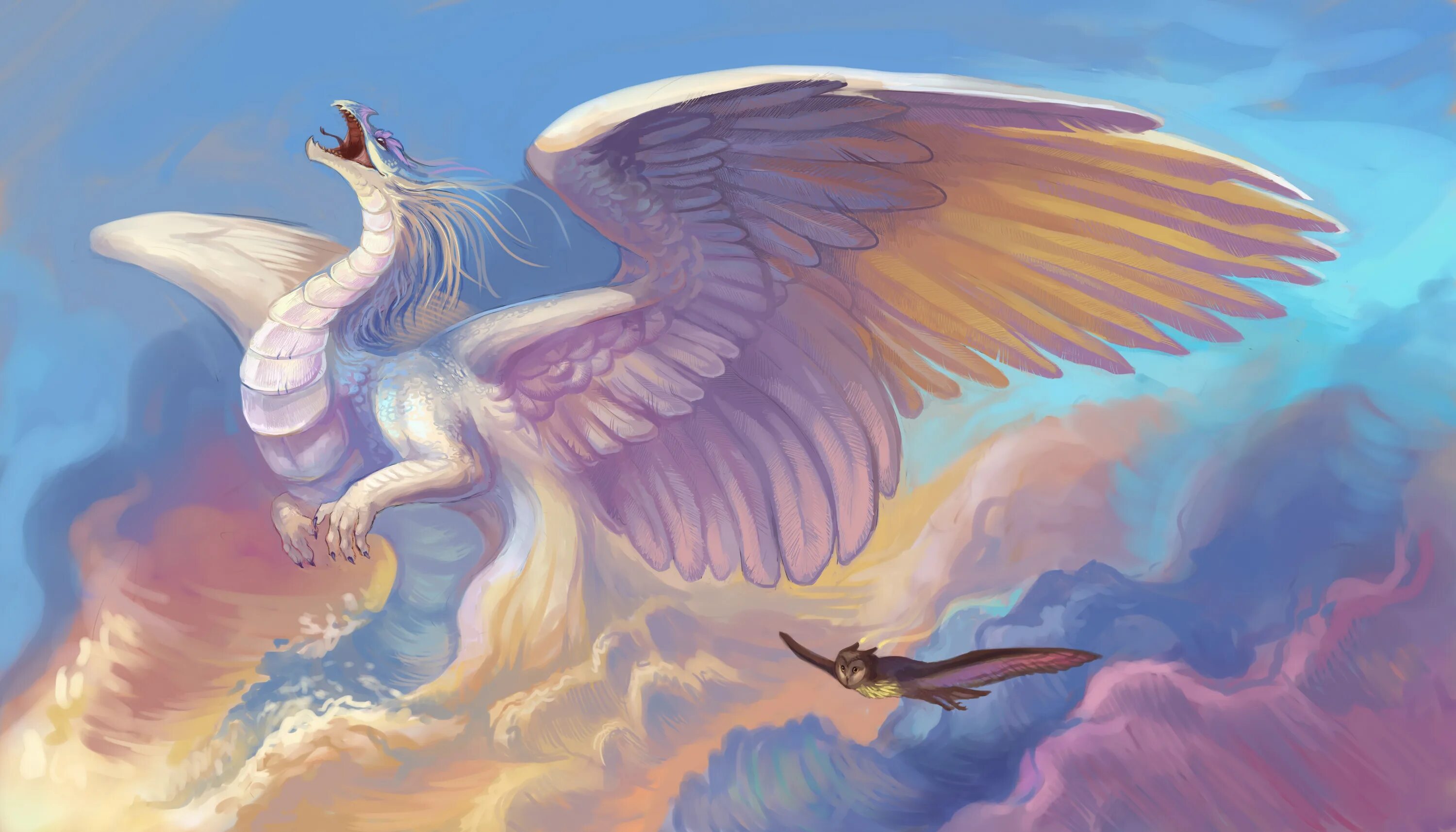 Крылатый дух. Крылья дракона. Красивый дракон. Небесные существа. Дракон с крыльями птицы.