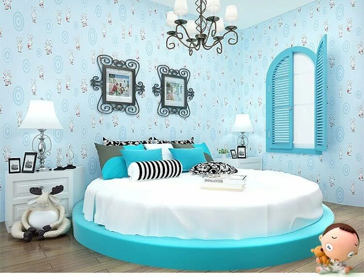 голубые обои для девочки. бирюзовые стены в детской. голубая детская комната. голубые обои для девочки. интерьер в голубых тонах.