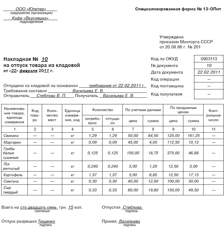 Требование в кладовую бланк. Заборный лист для предприятия общественного питания. Накладная в общественном питании. Накладная на предприятии общественного питания.