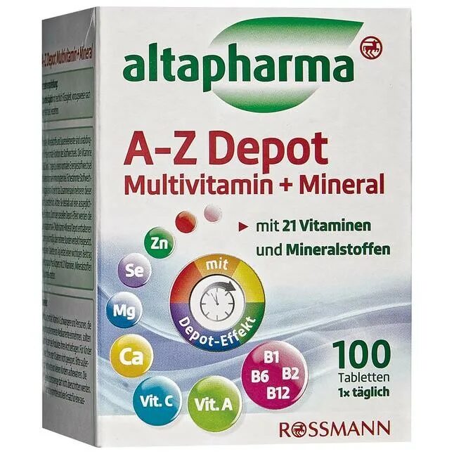 Мультивитамины отзывы врачей. Мультивитамин минерал altapharma. Altapharma a-z Depot Multivitamin+Mineral пищевая добавка, 100табл. Витамины altapharma мультивитамин. А-Z Depot витамины Германия.