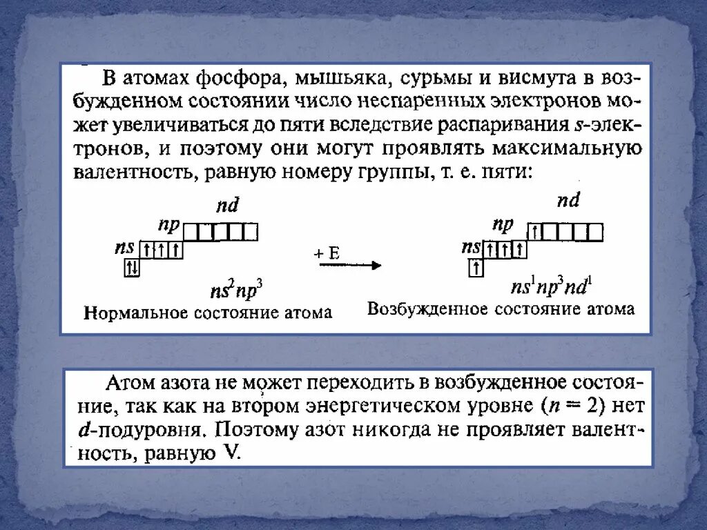 Сколько неспаренных атомов. Основное и возбужденное состояние мышьяка. Мышьяк в возбужденном состоянии электронная формула. Электронное строение мышьяка в возбужденном состоянии. Сурьма конфигурация возбужденного состояния.