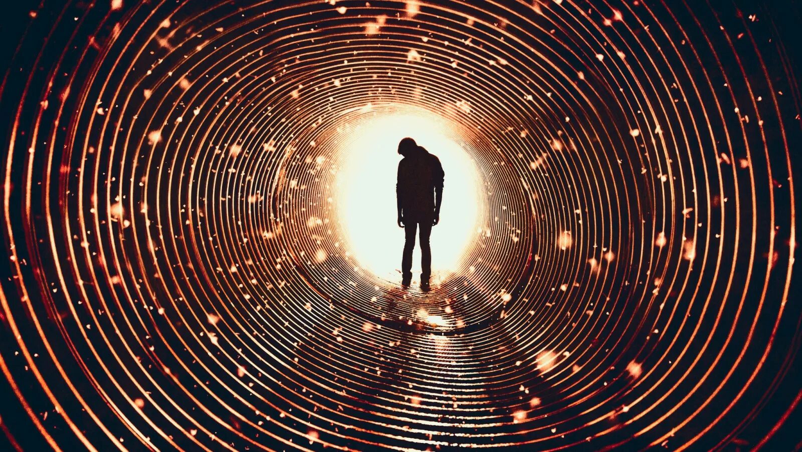 Крутящийся человек. Спираль сознания. Мир крутится вокруг человека. Лабиринт сознания.