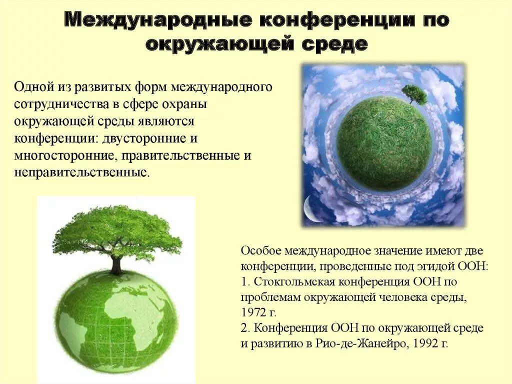 Международные конференции по окружающей среде. Охрана окружающей среды. Международное сотрудничество в области охраны окружающей среды. Международно-правовая охрана окружающей среды.