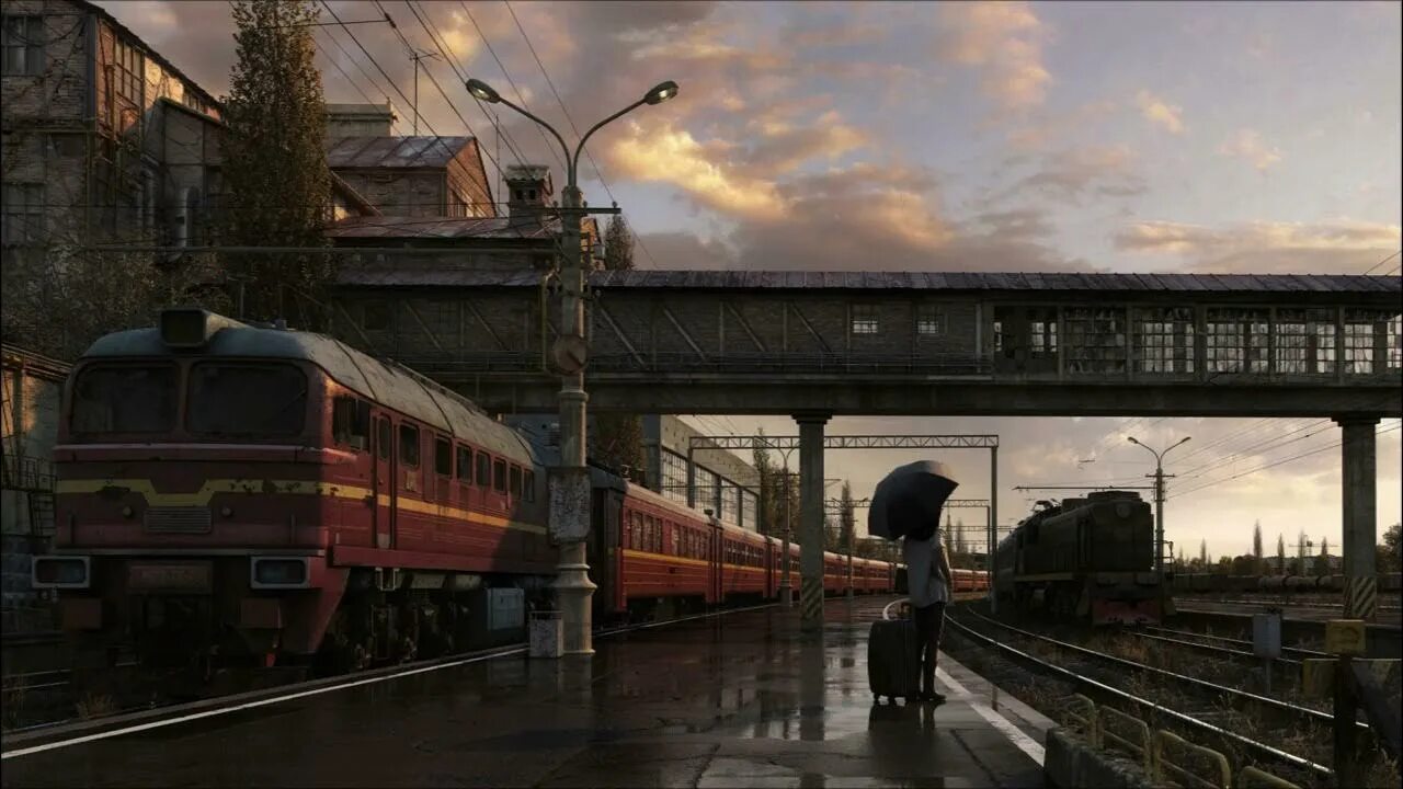 Эр2 ржавый. Железная дорога арт. Железная дорога в городе. Ночной поезд. Постапокалипсис вокзал.