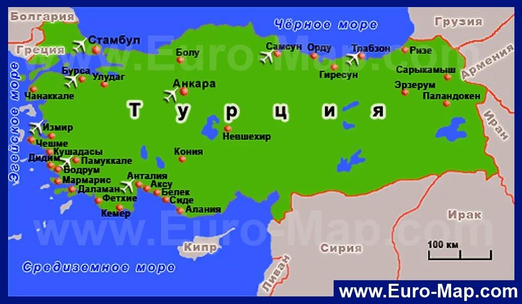 Международные аэропорты Турции: список, расположение на карте