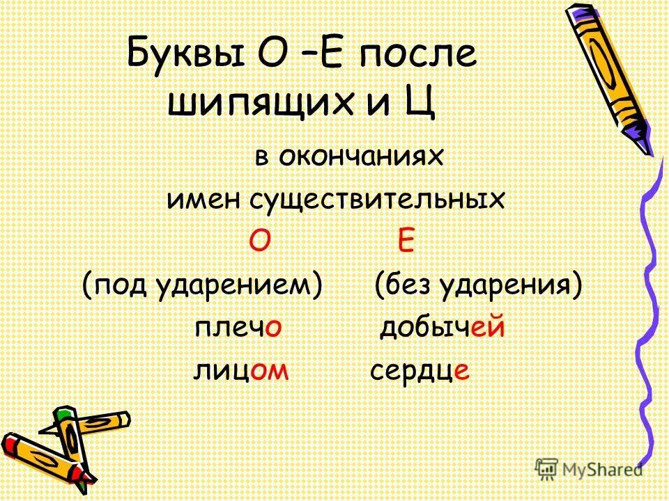 Слово с двумя буквами и существительное. О-Ё после шипящих в окончаниях существительных. Буквы о и е после шипящих и ц в окончаниях существительных. Буквы е и в окончаниях существительных. Правописание о е после шипящих и ц в окончаниях существительных.