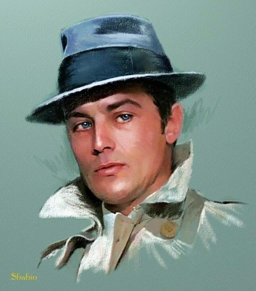 Известные картины мужчина. Alain Delon portrait.