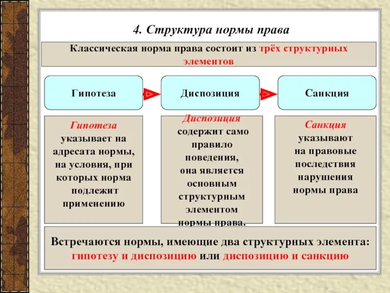 Структура правовой нормы примеры.