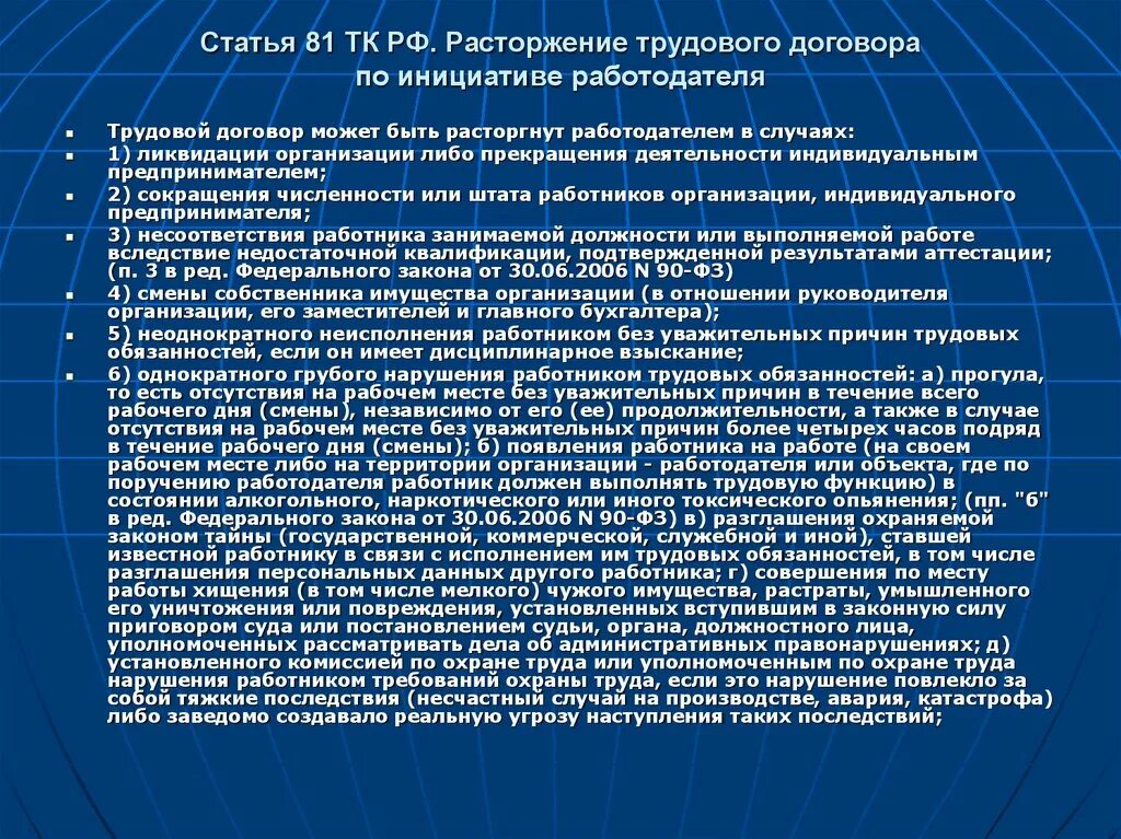 Статья п 6 п 7. Ст 81 п 2 ч1 трудового кодекса РФ. 81 Статья трудового. Статья 81 ТК. Расторжение трудового договора по ст 81 ТК РФ.