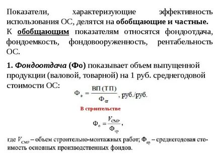 Показатели использования основных активов