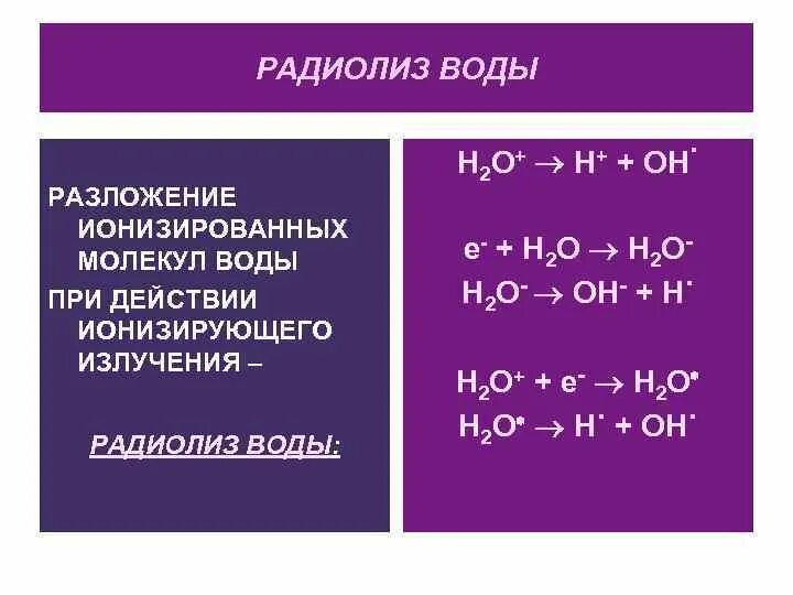 Реакция рекомбинации радикалов. Продукты радиолиза. Продукты радиолиза. Радикал oh. Продукты радиолиза.
