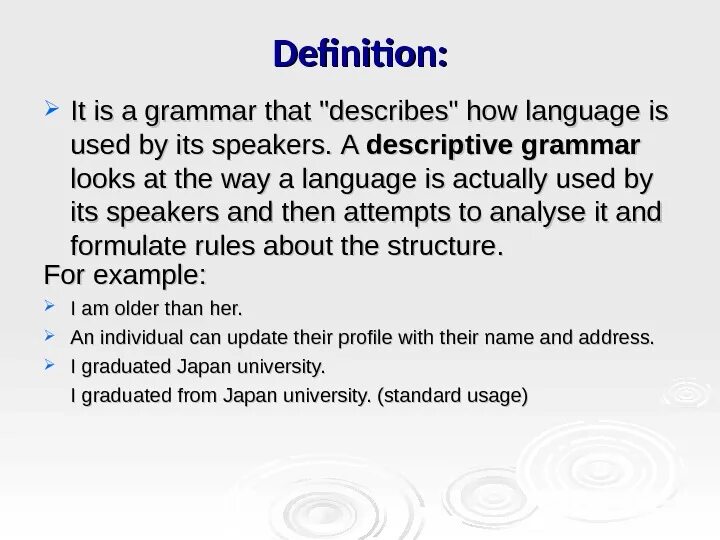 And as it is described. Descriptive grammar. descriptive grammar examples. descriptive and prescriptive grammar. rapanui: a descriptive grammar.