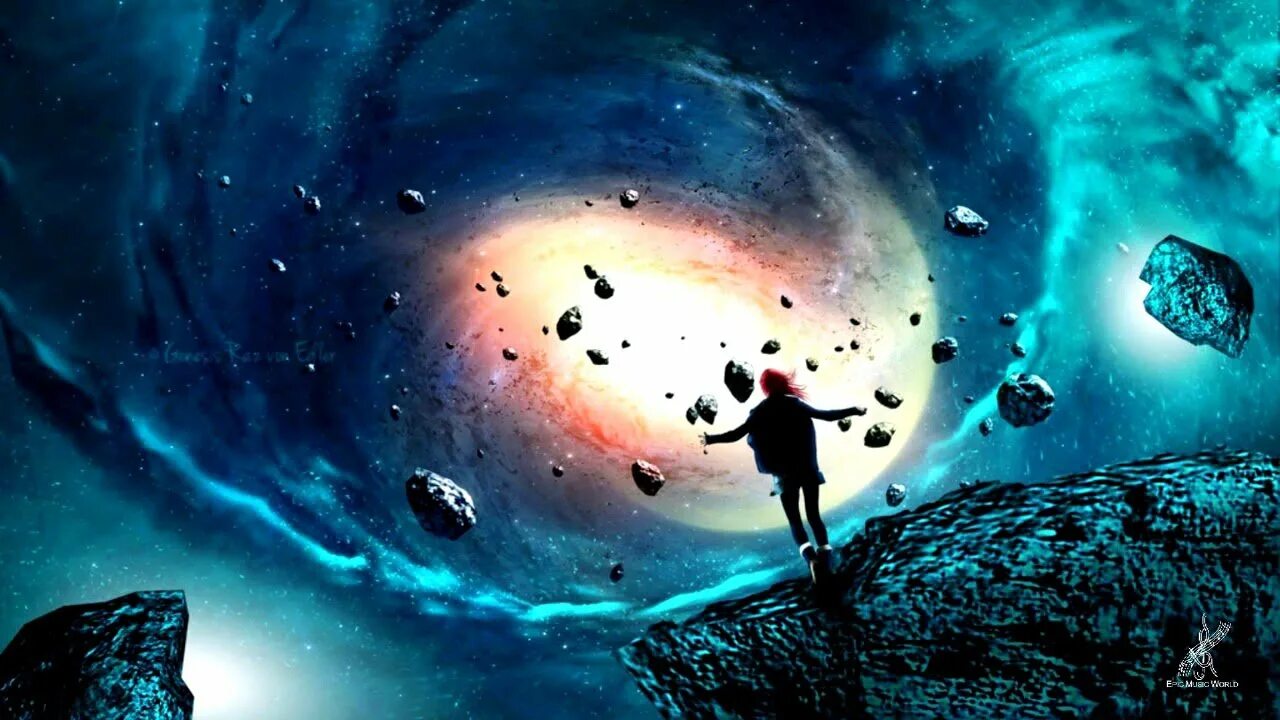 Парень летает. Девушка парит в воздухе. Фантастические пейзажи. Пространство летим. Мужчина и женщина космос.