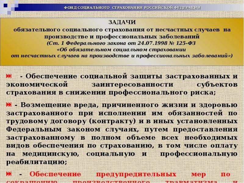 125 ФЗ об обязательном социальном страховании от несчастных случаев. Обязательное страхование от несчастных случаев на производстве. Социальное страхование от несчастных случаев на производстве. Страхование от несчастных случаев на производстве и профзаболеваний. Пени фсс несчастный случай