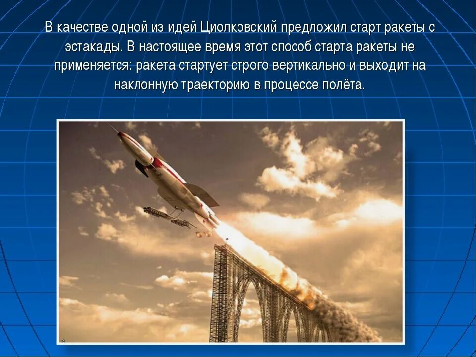 Успешно использована в качестве. Старт ракеты Циолковский. Ракета предложенная Циолковским. Способы старта ракет. Старт ракеты с наклонной направляющей.