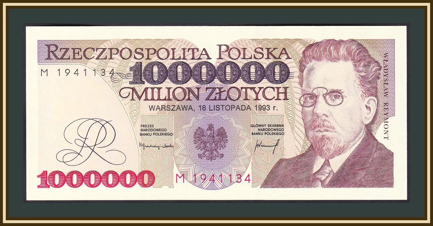 120 млн польских злотых. Банкнота 1000000 1993. Zlotych 1993г. Купюры Польши. 500000 Польских злотых банкнота 1993.