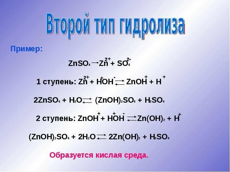 Zn oh 2 znso4 h2o. Гидролиз сульфата цинка. Гидролиз сульфата цинка уравнение. Znso4 гидролиз. Гидролиз солей сульфат цинка.