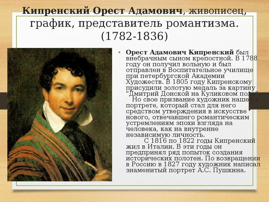 Текст про художника егэ. О.А.Кипренский (1782-1836). Портреты Ореста Адамовича Кипренского.