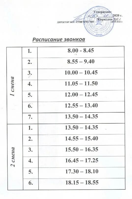 Расписание звонков спб