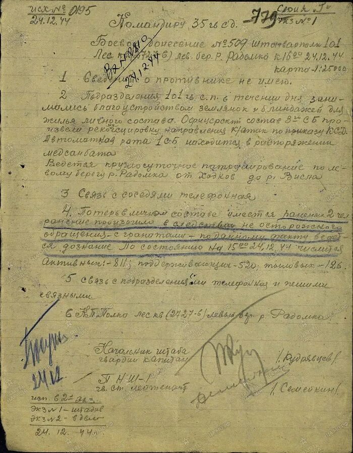 Донесение. Разведывательное донесение. Разведывательное донесение. Донесение о безвозвратных потерях. 15, листы 1-31.
