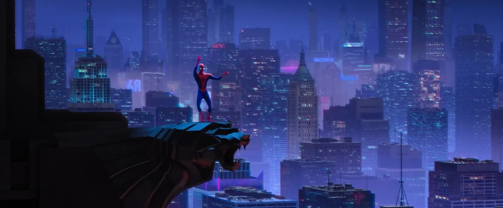 Man into. Spider man into the spider-verse. человек паук через вселенные город. город из человека паука через вселенные. ночной город человек паук.