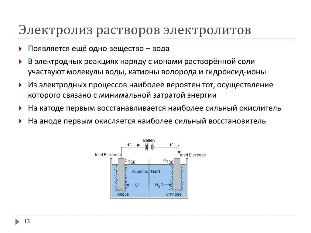 Электродные процессы при электролизе расплавов и растворов.. Электролиз растворов электролитов кратко. Как протекает электролиз растворов электролитов. Электролиз растворов электролитов таблица.