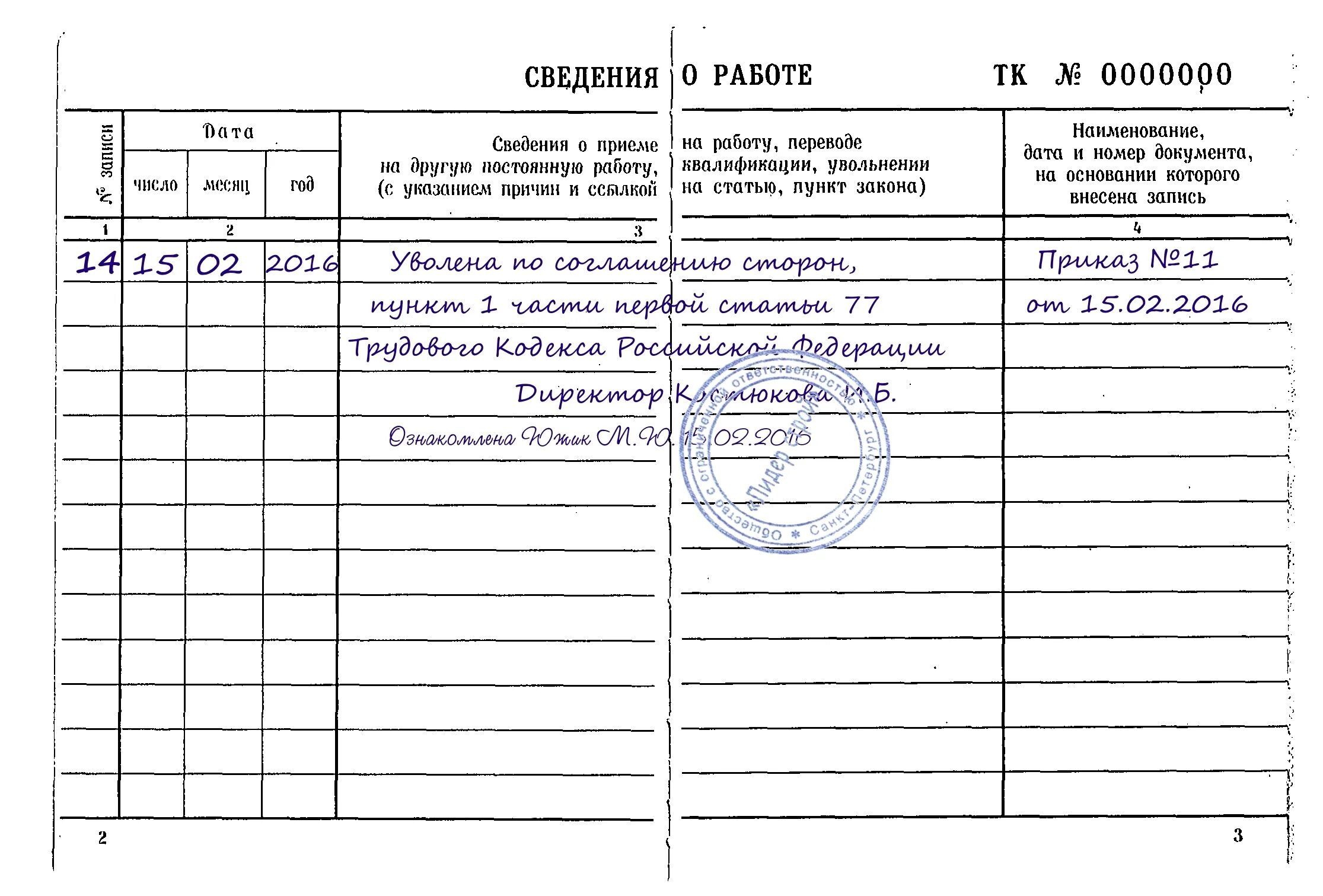 Статья трудового кодекса увольнение по собственному желанию. Увольнение по собственному желанию образец записи в трудовой книжке. пример записи увольнения по собственному желанию в трудовой книжке. пример записи в трудовой книжке об увольнении по соглашению сторон. запись об увольнении в трудовой книжке образец.