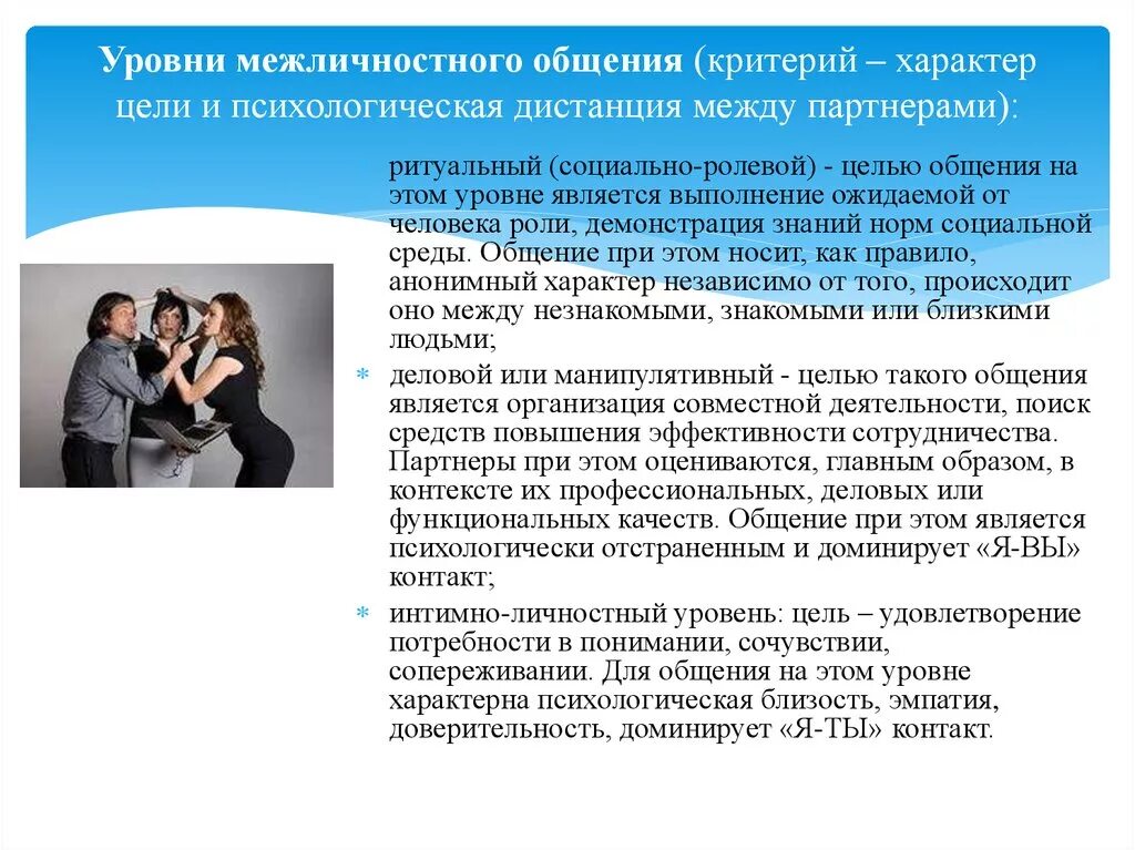 Критерии межличностного общения. Уровни межличностного общения. Интимно-личностное общение примеры. Психологическая дистанция. Знание норм общения