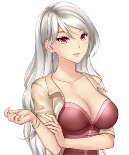 Wallpaper : anime girls, white hair, cleavage, shirt. 