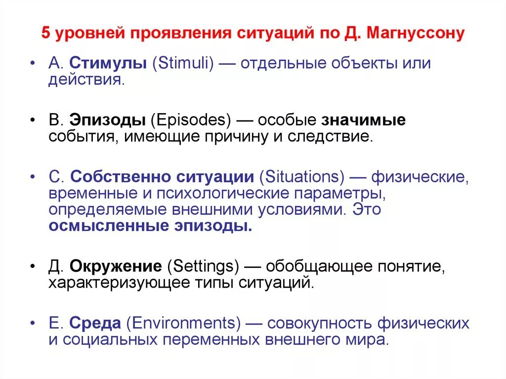 Уровни ситуации. 5 Уровней определения ситуации (по д. Магнуссону):. Д. Магнуссон психология. Уровни этих ситуаций. Проявить обстановка