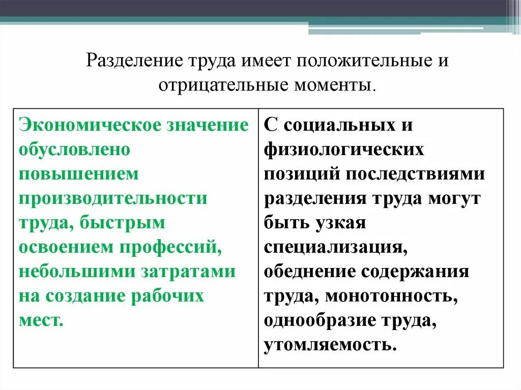 Какова роль разделения. Экономические последствия общественного разделения труда. Значение международного разделения труда. Преимущества и недостатки разделения труда. Преимущества разделения труда.