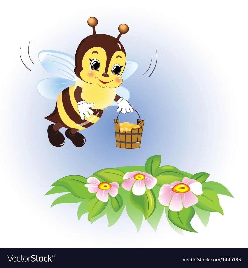 Нектар рисунок. Пчелка с цветами. Пчелка с ведром. Пчела с медом для детей. Пчелка с ведерком.