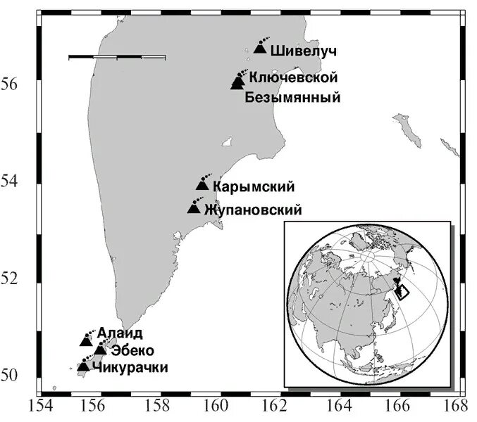 вулканы на полуострове камчатка на карте с названиями. вулкан карымский на карте. вулкан шивелуч на карте камчатки. где находится вулкан толбачик на карте. карымский вулкан на карте.