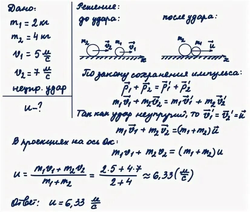 Два шара массами 6 и 4 кг