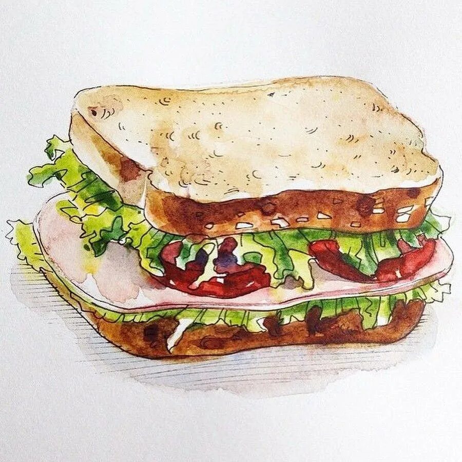 Рисунки еды. Скетч бутерброд. Бутерброд акварелью. Скетчинг бутерброд. Фуд рисунок