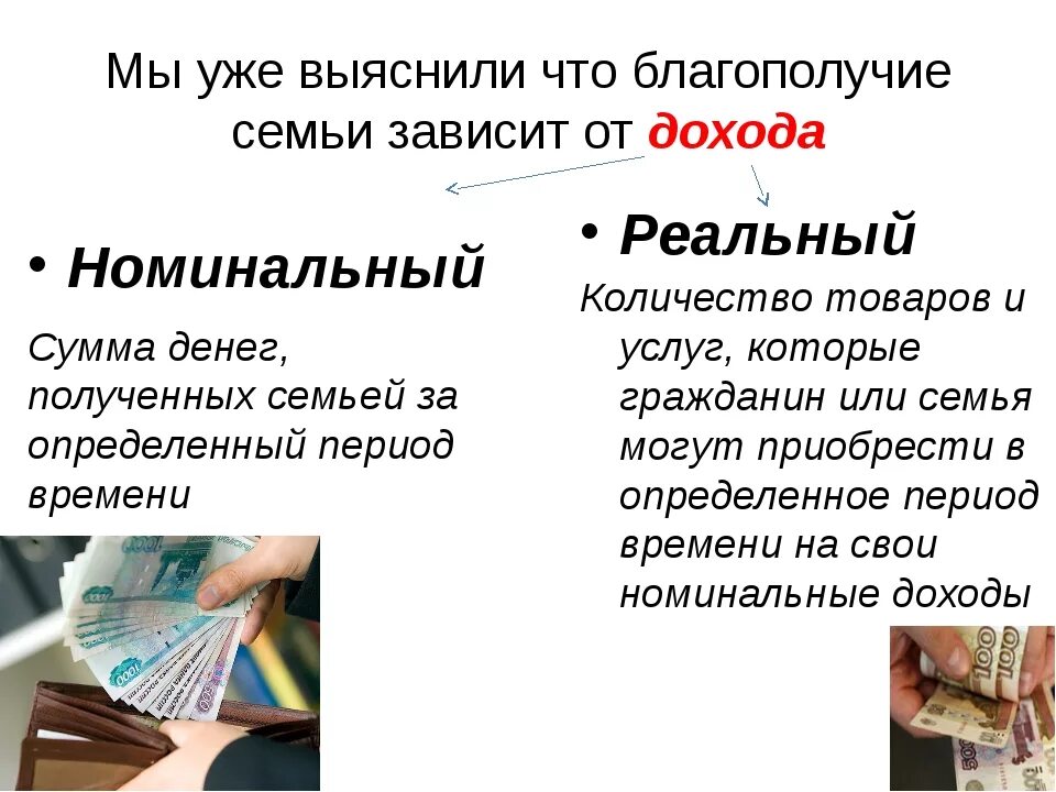 Реальные и номинальные доходы семьи. Номинальный и реальный доход. Реальный доход семьи это. От чего зависит доход. Реальный доход характеризуется