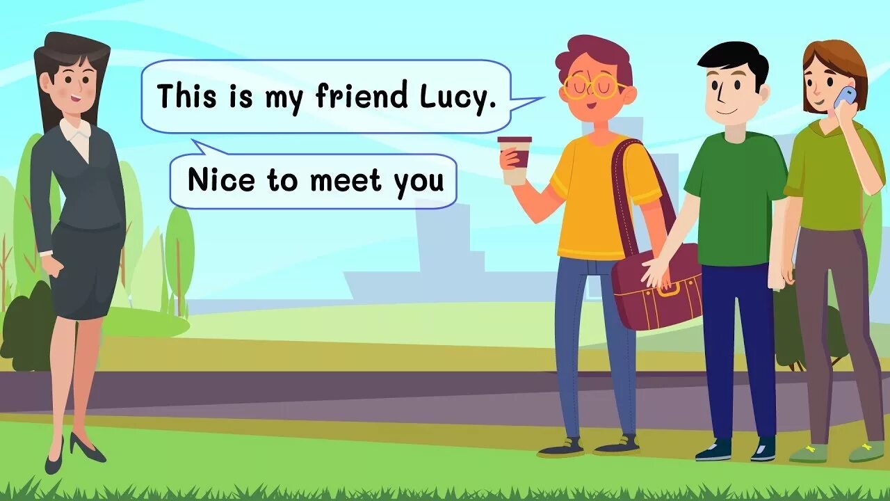 Introducing and Greeting people. Greetings and Introducing. Greeting conversation. Dialogue between two people. Conversation between friends