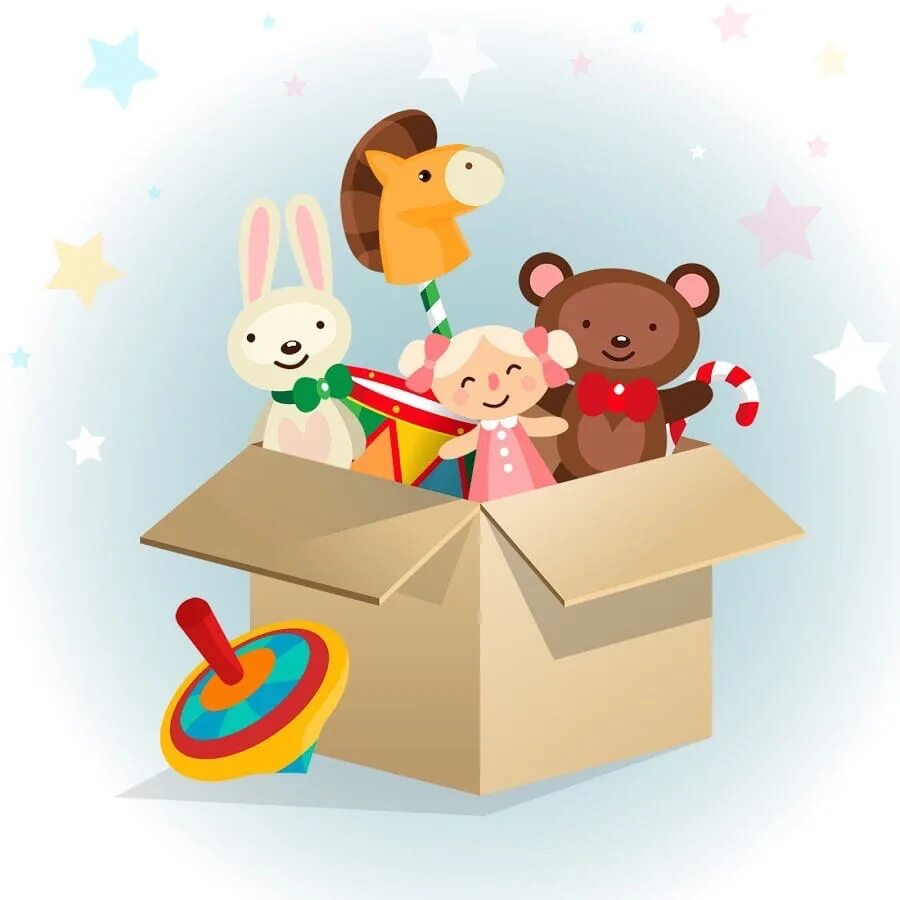 3 in the toy box. Коробка для игрушек. Коробка с игрушками иллюстрация. Детские игрушки вектор. Коробка с игрушками вектор.