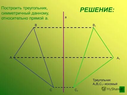 Построить треугольник симметричный данному