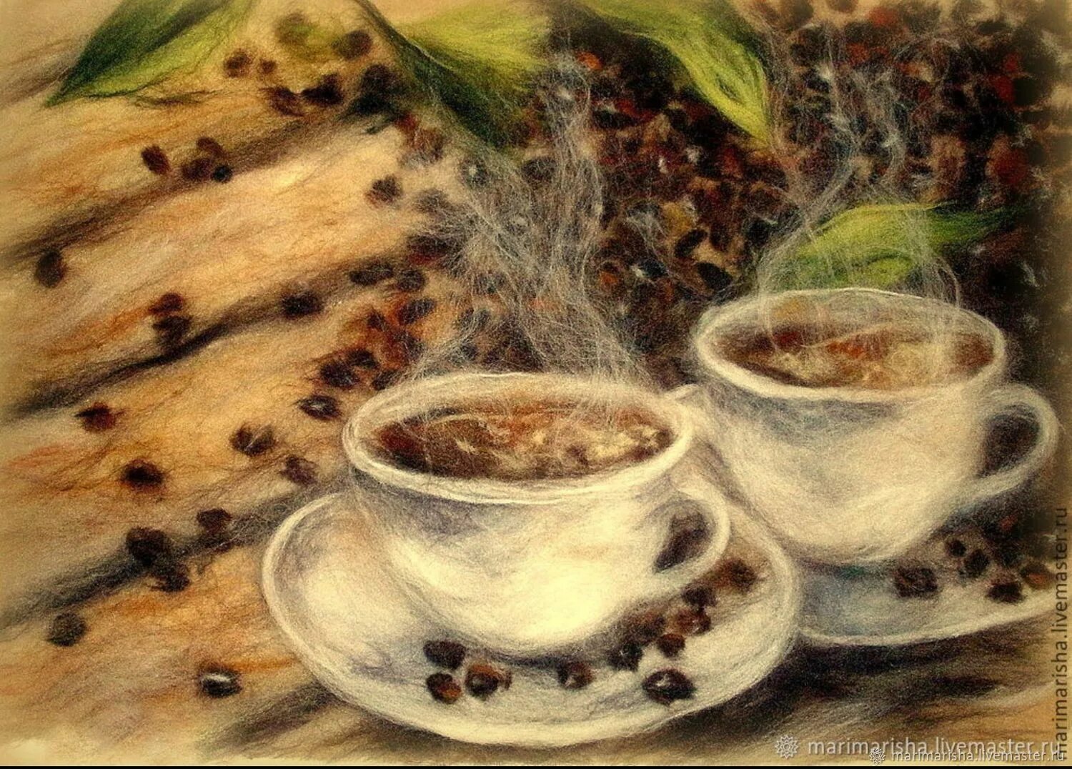 : Canvas Prints Wall Art a Cup of Cafe Latte and Coffee Beans Modern