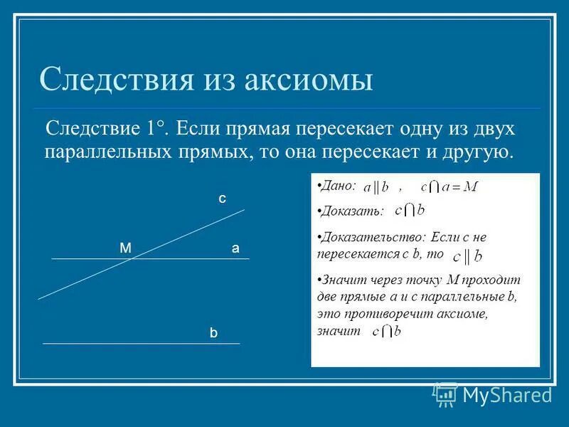 Аксиома параллельности прямых и следствия. Аксиома параллельных прямых и следствия 7 класс. 2 следствие параллельных прямых. Аксиома 2 параллельных прямых. Сформулируйте следствие из аксиомы параллельности прямых.