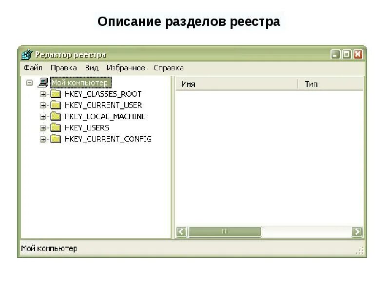 Регистры ос. Основные разделы реестра Windows. Примеры использования реестра. Характеристики основных разделов реестра. Опишите разделы реестра Windows.