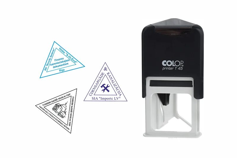 Автоматическая оснастка Colop Printer t45. Colop t45 размер. Colop 45 штамп. Треугольный штамп Colop. Треугольный штамп