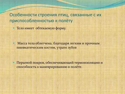 Особенности строения в связи с полетом