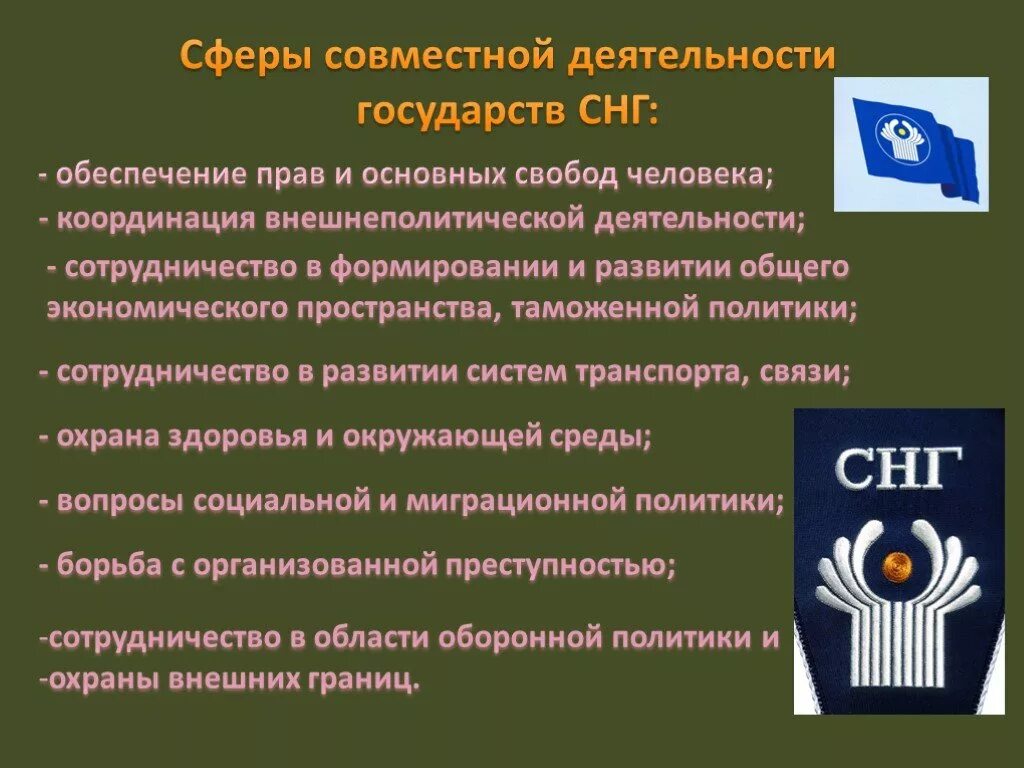 Фонды снг. СНГ образование направления сотрудничества государств кратко. Сферы совместной деятельности государств СНГ. Международные организации СНГ. Содружество независимых государств презентация.