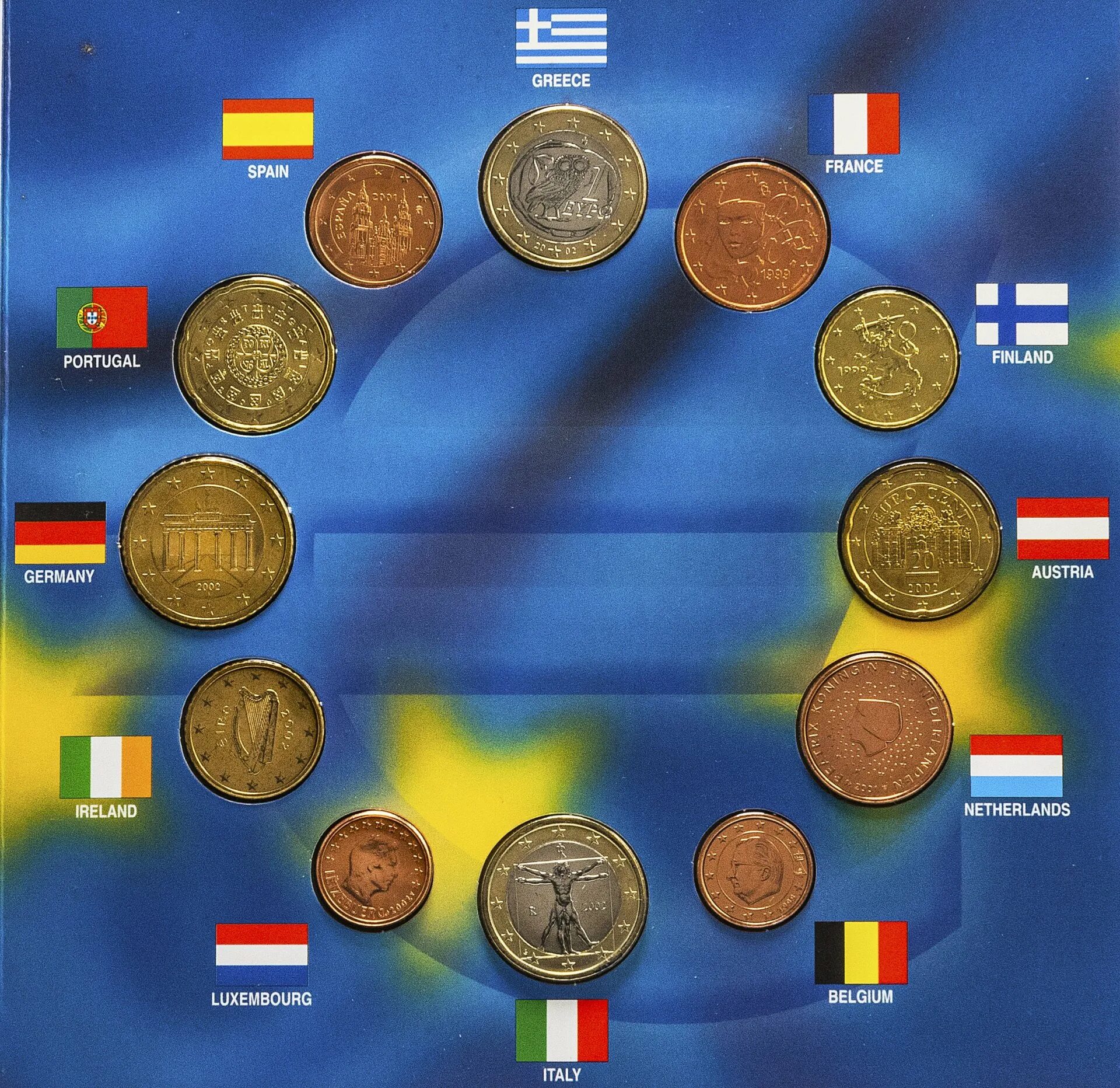 Монета 1 евро 1999. Золотые монеты евро 1999. Золотые монеты евро 1999 года. Наборы монет.