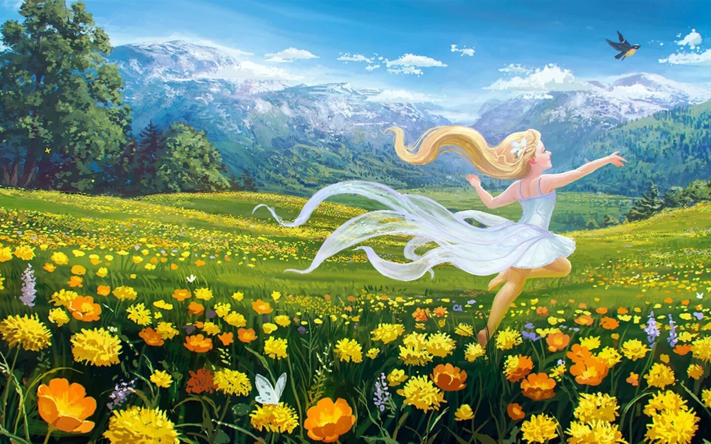 Сказочное лето. Сказочное поле цветов. Радостные картины. Песня легкий ветер заиграл в волосах