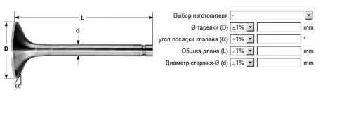 Диаметр тарелки впускного клапана