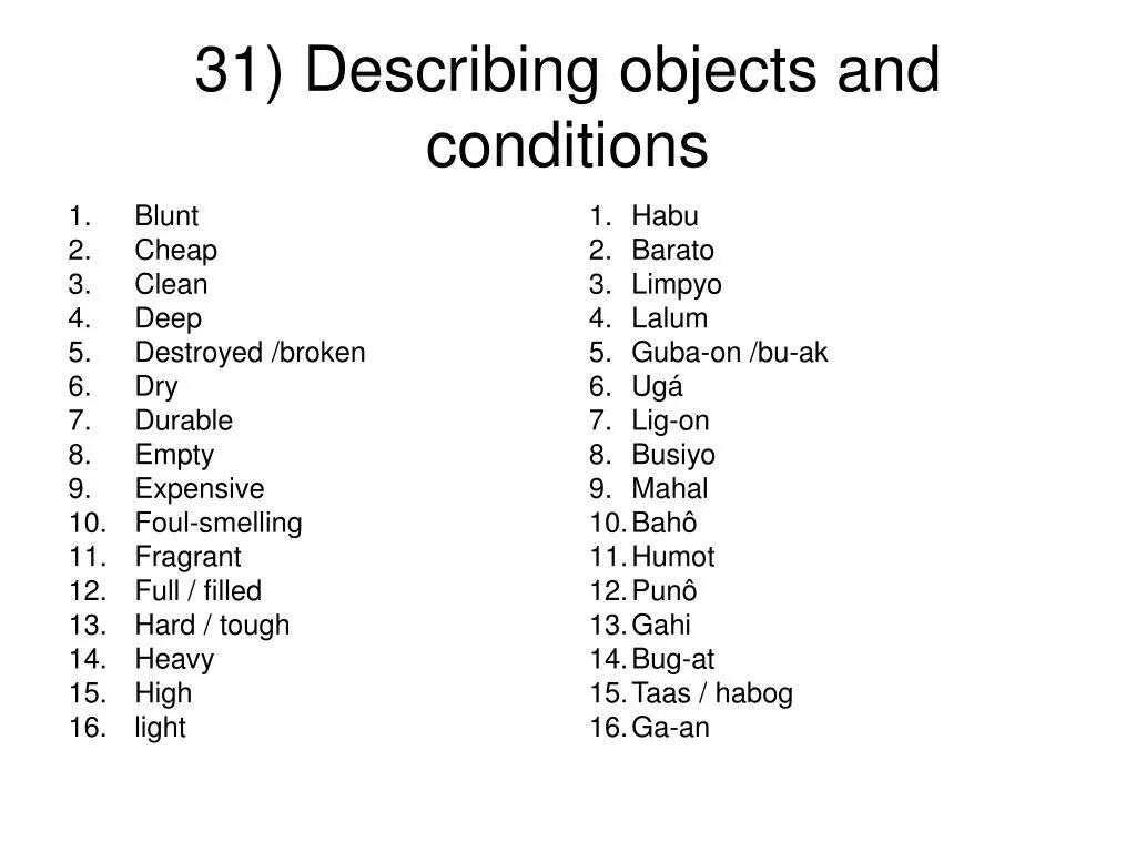 Describing objects